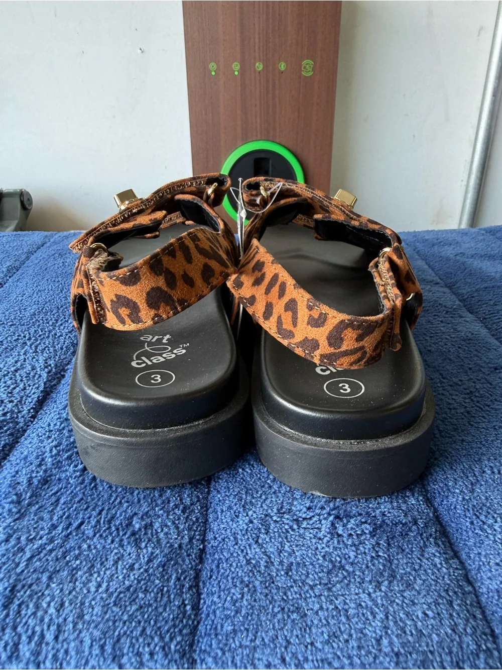 art class Leopard Print Brown Velcro Platform Sandals